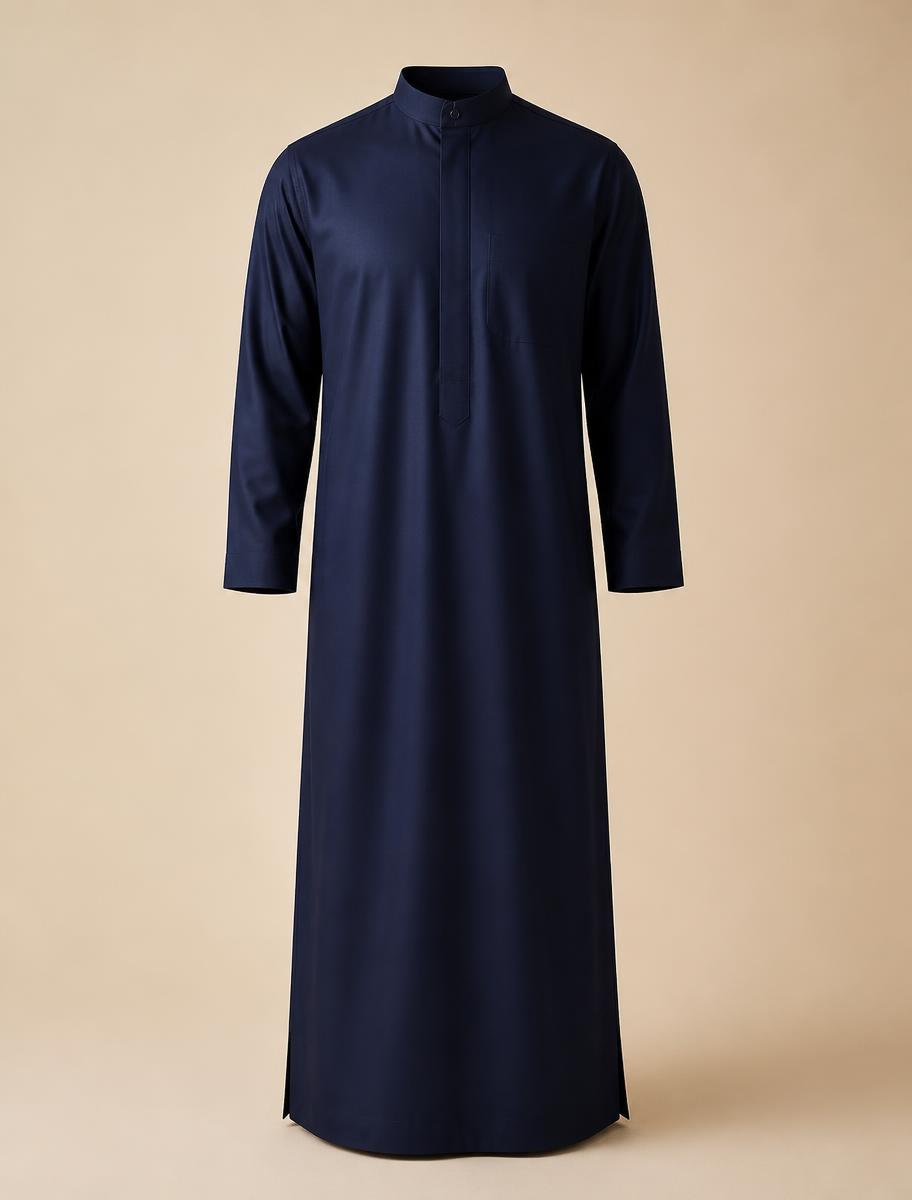 Navy men's jubba with mandarin collar and chest pocket
